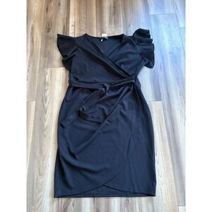 Oten Women's Sz XL Black Dress Dressy Basic Stretch Ruffle Sleeves NWT